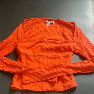 Urban Outfitters Bright Orange Ribbed Long Sleeve Top